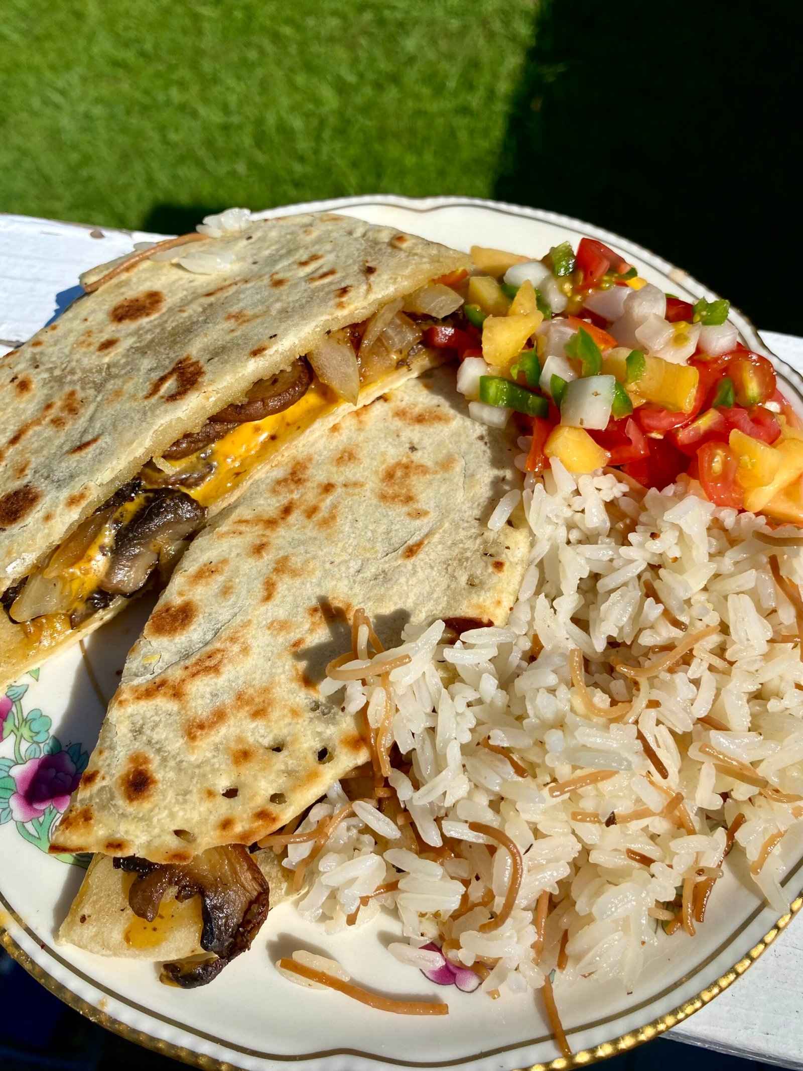 Mushroom Quesadillas with Peach Pico de Gallo