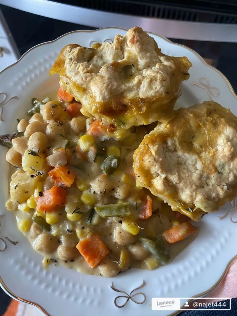 Chickpea Pot Pie with Rosemary Chive Biscuits